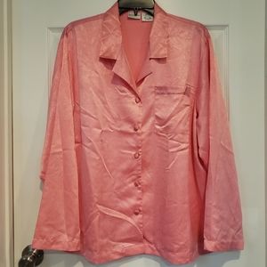 Vtg Delicates Satin Button Front LS Night Shirt Sleepwear Large Pink Feminine